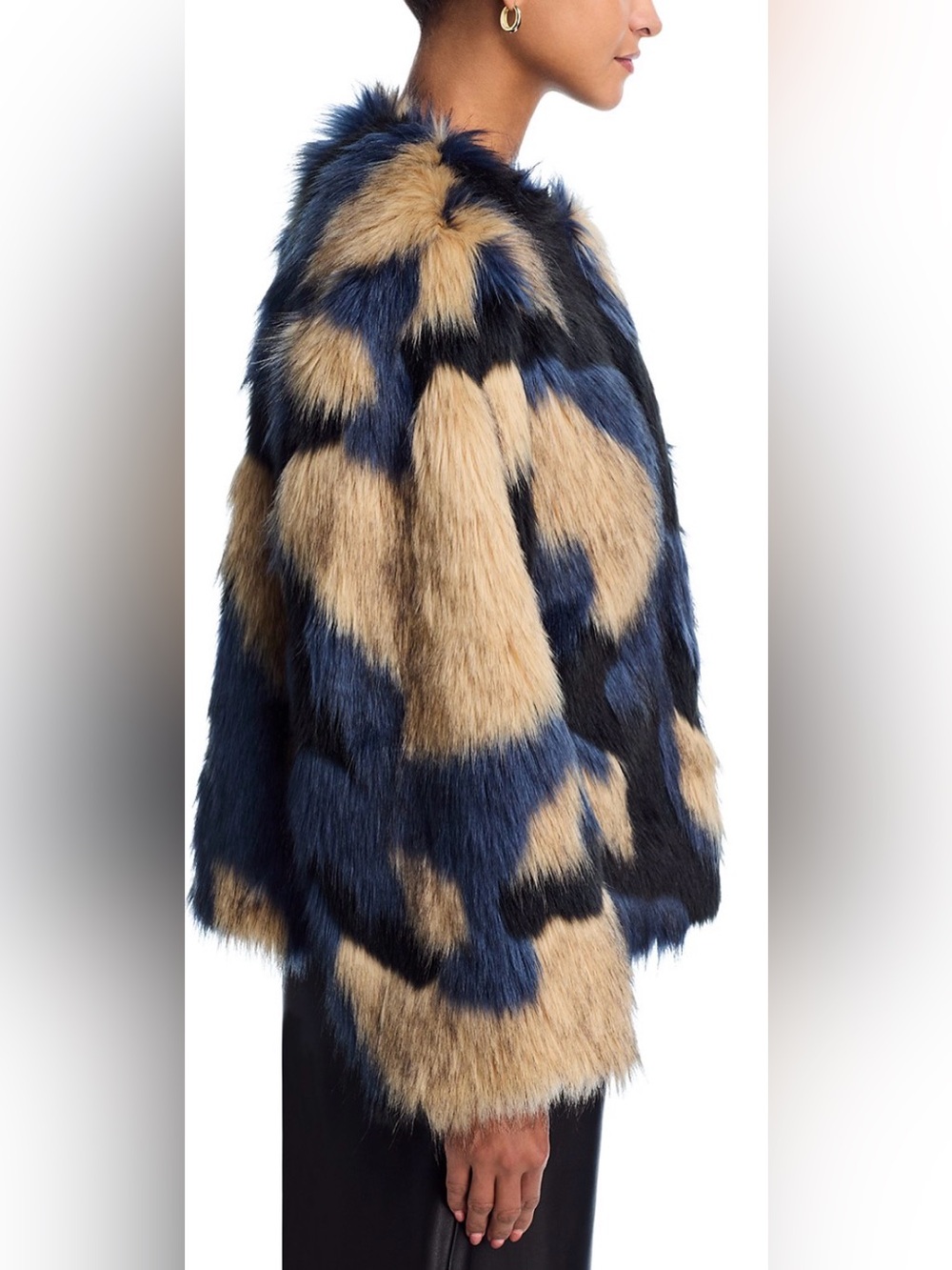 FARM Rio Navy Blue and Tan Faux Fur Coat - Picture 5 of 7